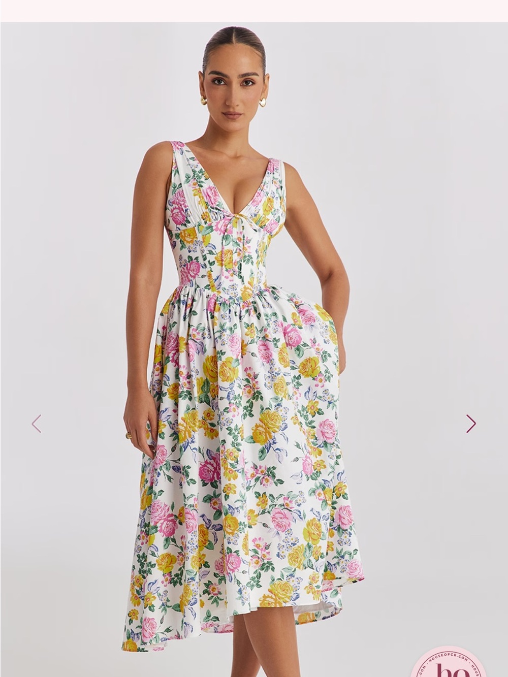 House of CB Emmellina Midi Dress with Pink & Yellow Roses